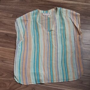 🔥Irka Striped Multicolor V-Neck Silk Blouse Sleeveless